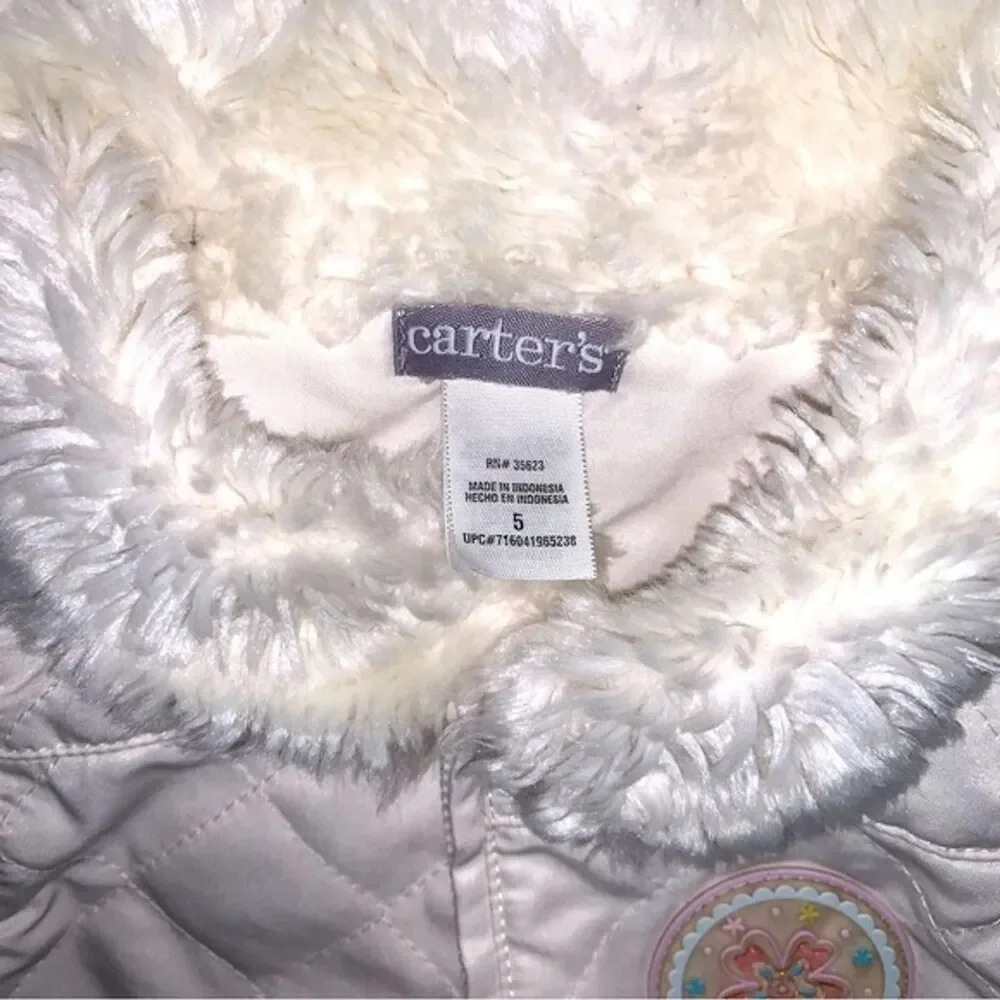 White Quilted Vest Girl's 5 Faux Fur Glitter Patch Fall School Spring